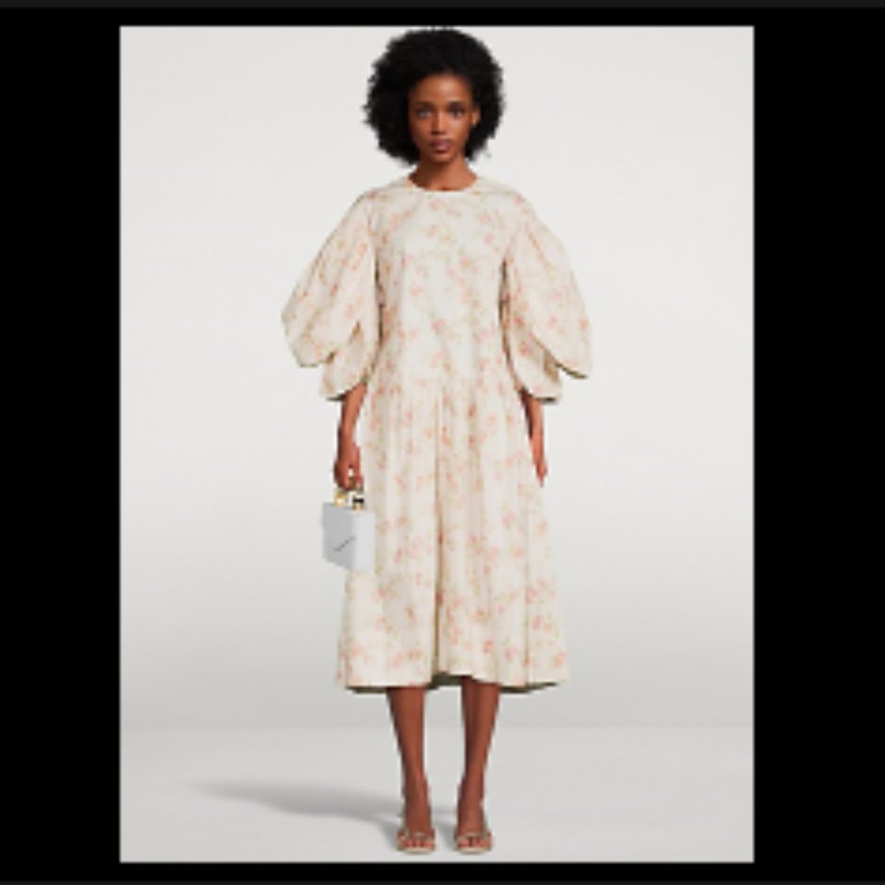 SIMONE ROCHA Layered Signature Sleeve Smock Dress In Ivory/Pink Floral Print  S